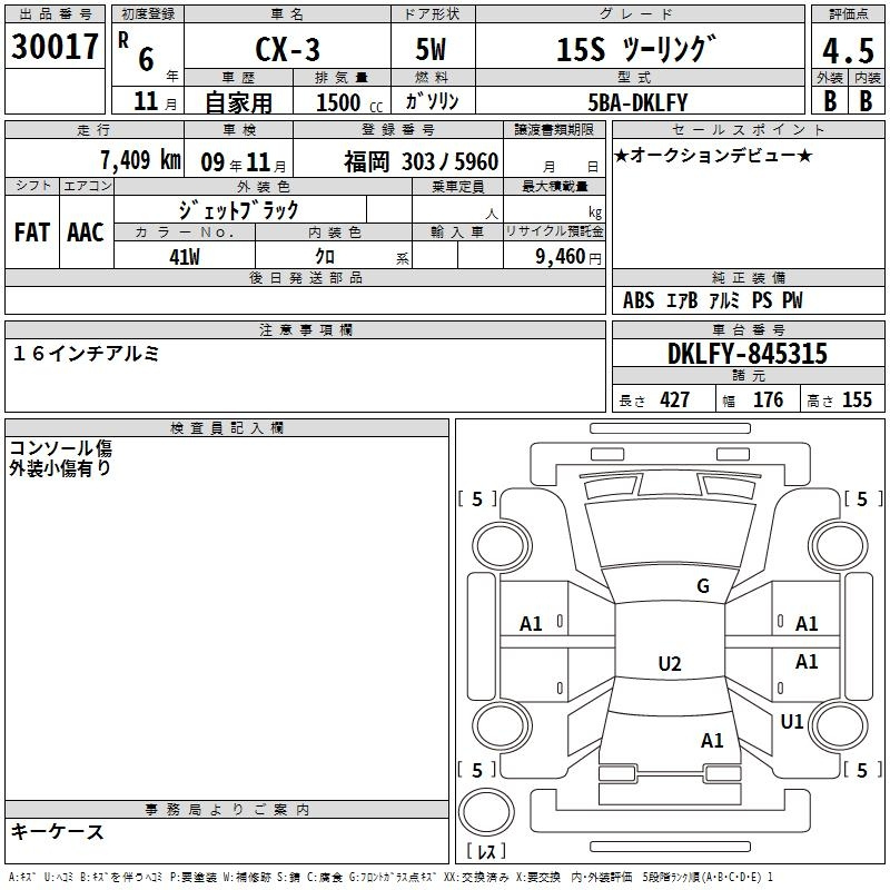 Аукционный лист MAZDA CX-3 2024