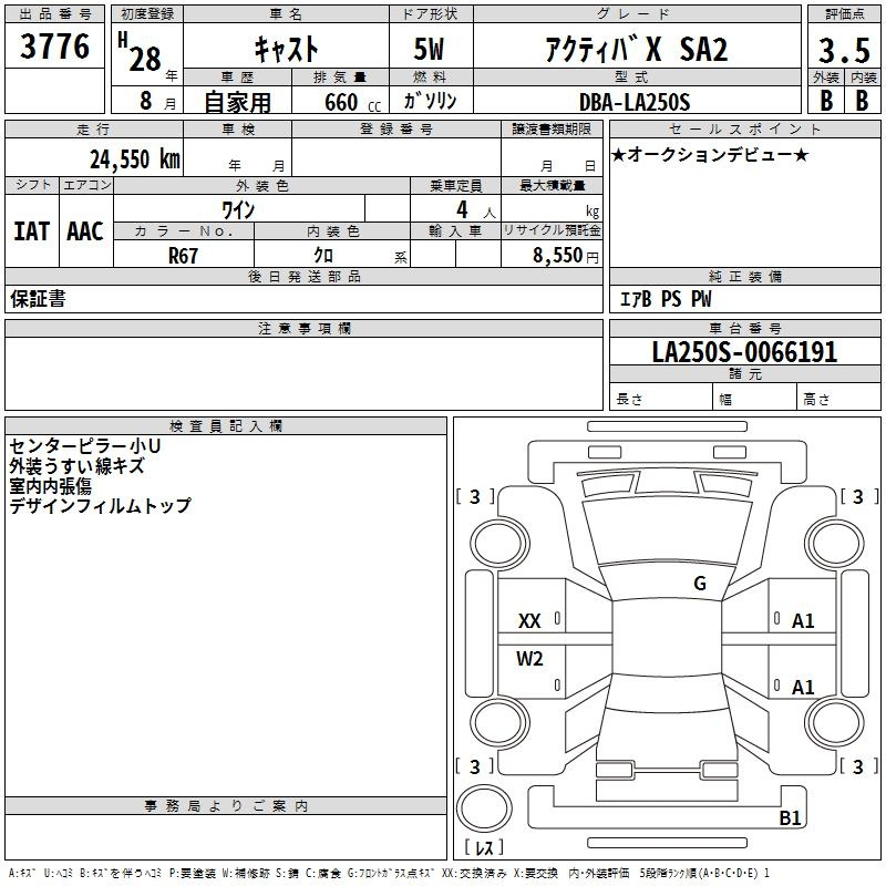 Аукционный лист DAIHATSU CAST 2016