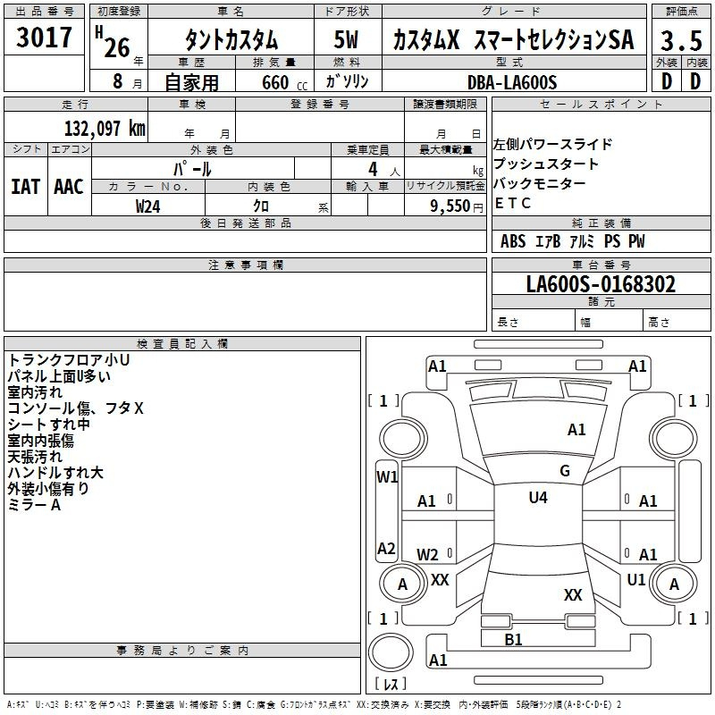 Аукционный лист DAIHATSU TANTO 2014