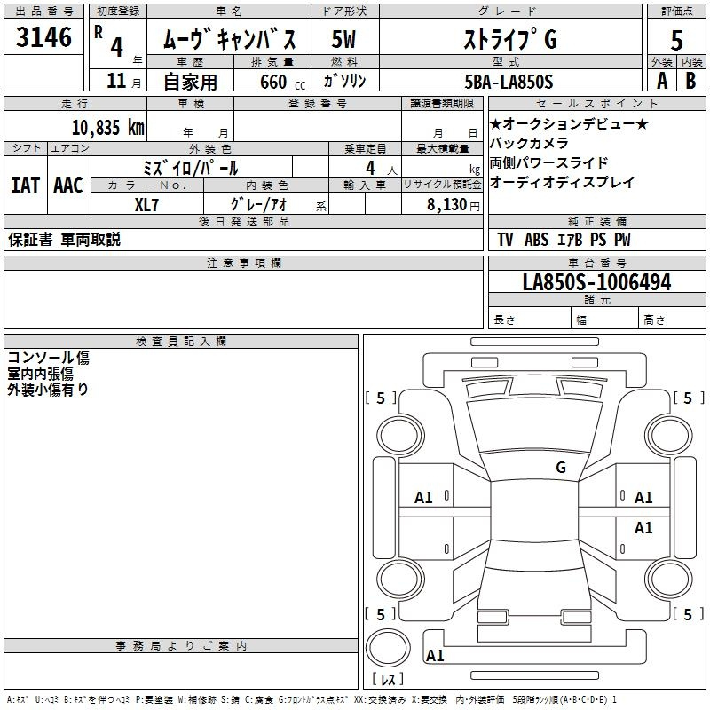 Аукционный лист DAIHATSU MOVE CANBUS 2022
