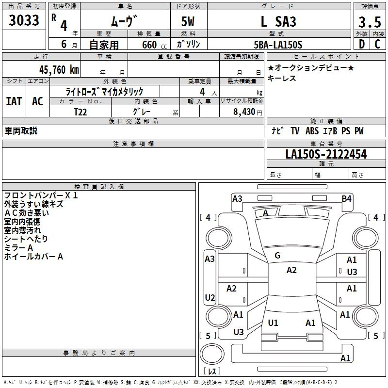 Аукционный лист DAIHATSU MOVE 2022