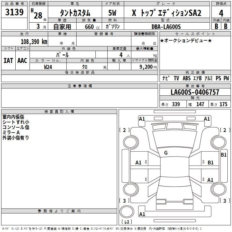 Аукционный лист DAIHATSU TANTO 2016