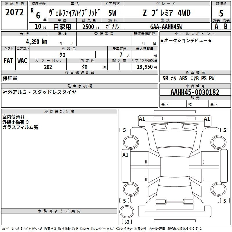Аукционный лист TOYOTA VELLFIRE 2024