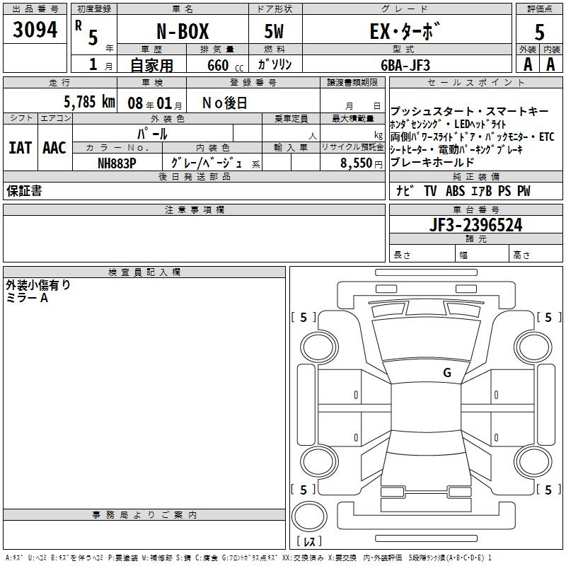 Аукционный лист HONDA N BOX 2023
