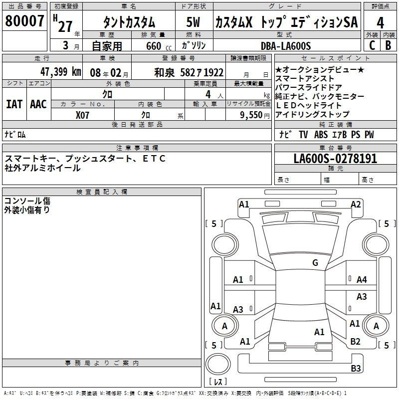 Аукционный лист DAIHATSU TANTO 2015