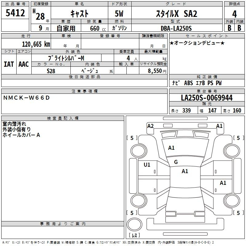 Аукционный лист DAIHATSU CAST 2016