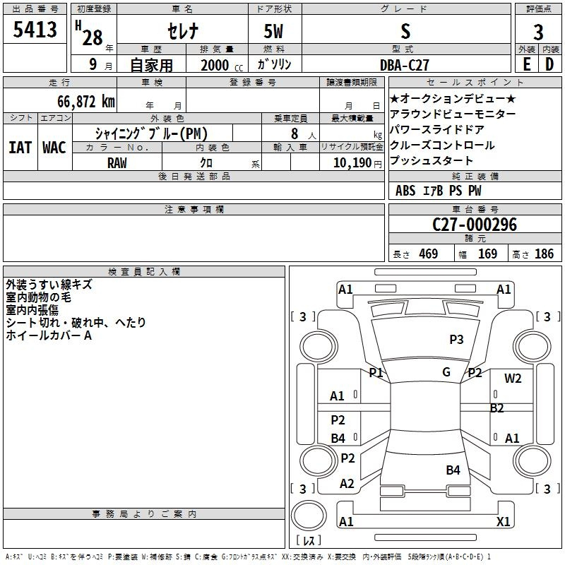 Аукционный лист NISSAN SERENA 2016