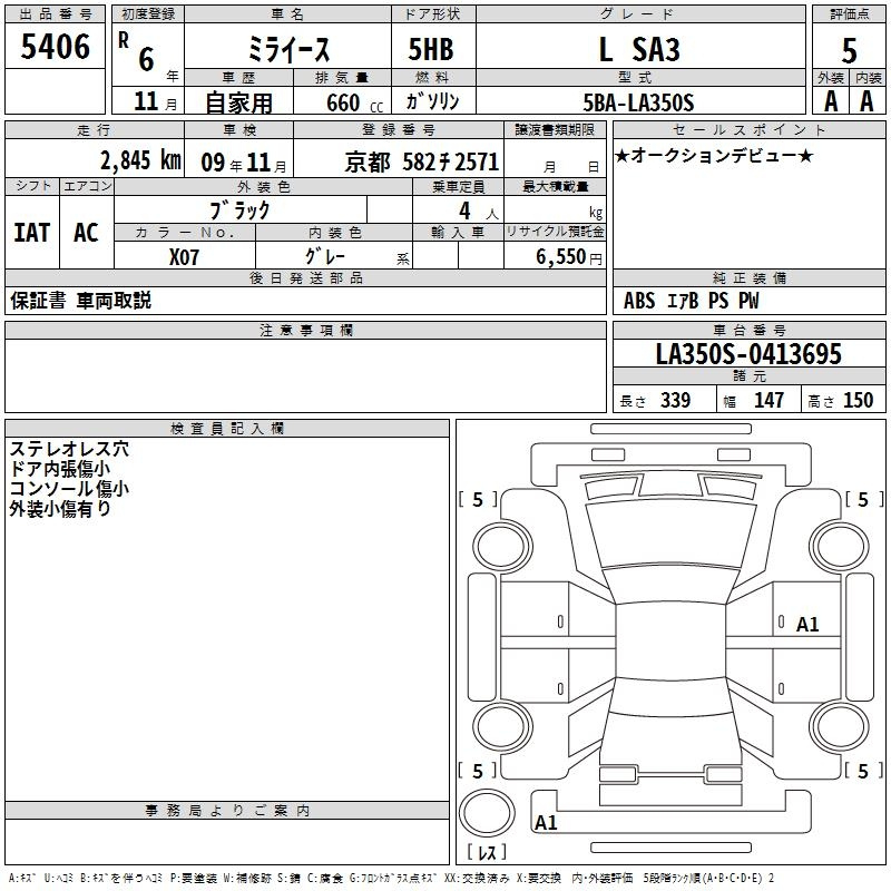 Аукционный лист DAIHATSU MIRA E S 2024