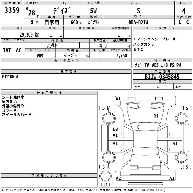Аукционный лист NISSAN DAYZ 2016