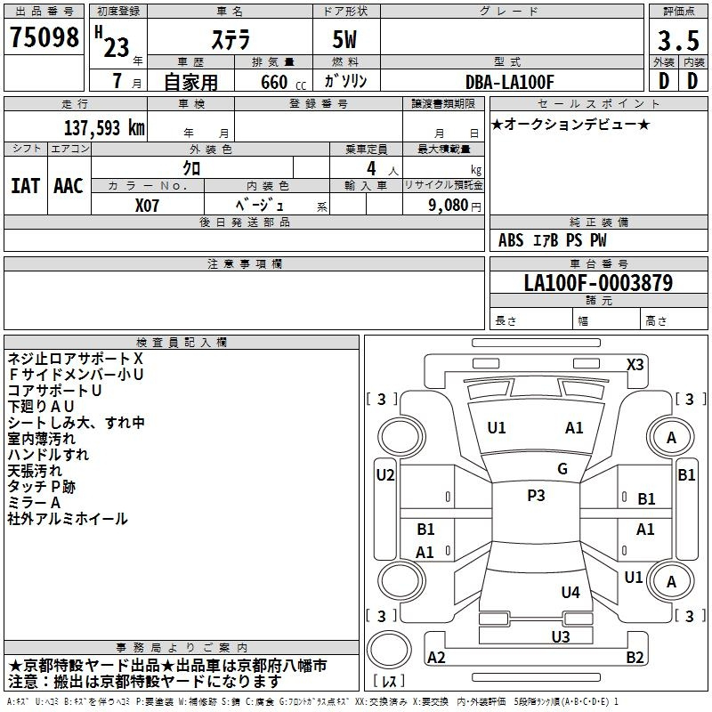 Аукционный лист SUBARU STELLA 2011