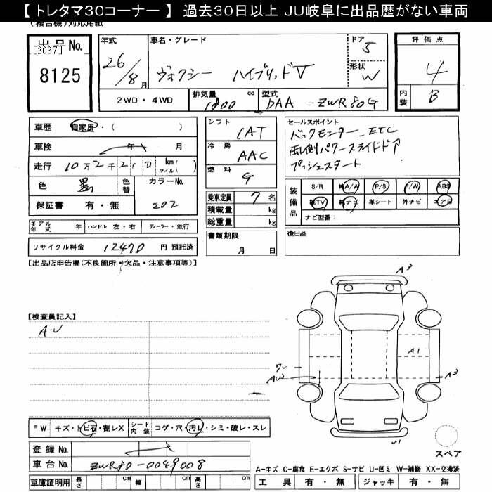 Аукционный лист TOYOTA VOXY 2014