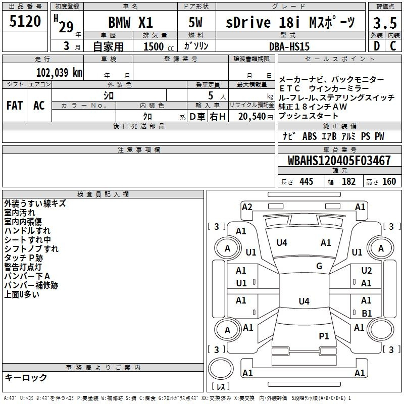 Аукционный лист BMW X1 2017