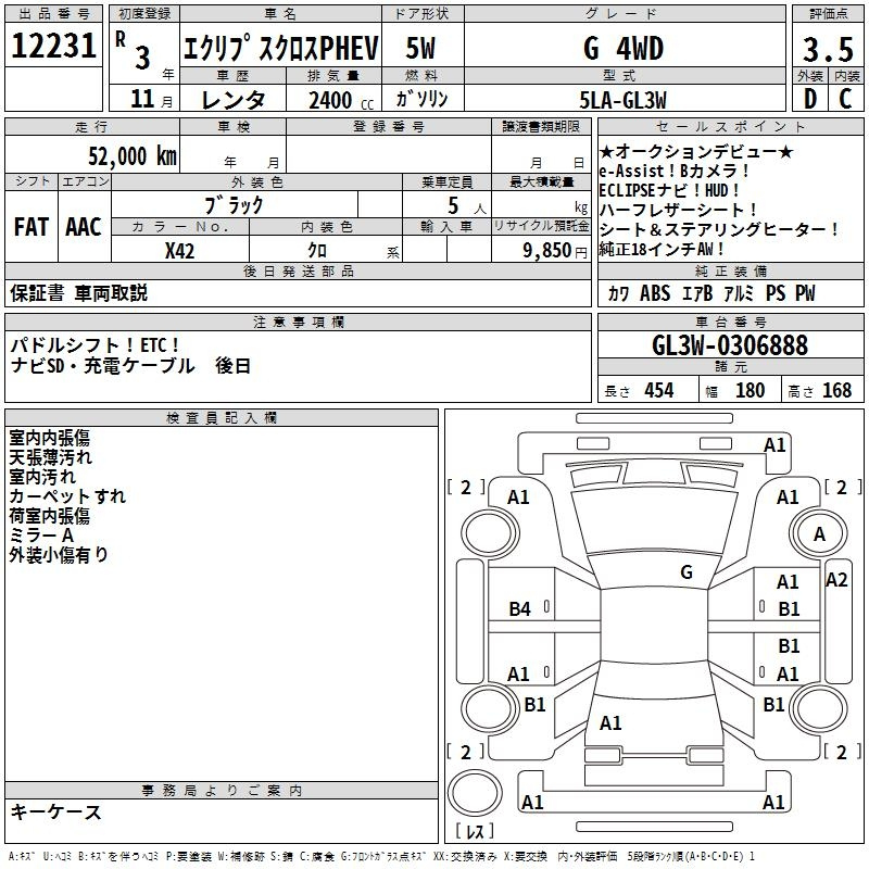 Аукционный лист MITSUBISHI ECLIPSE CROSS 2021
