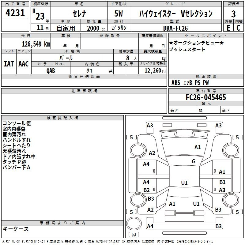 Аукционный лист NISSAN SERENA 2011