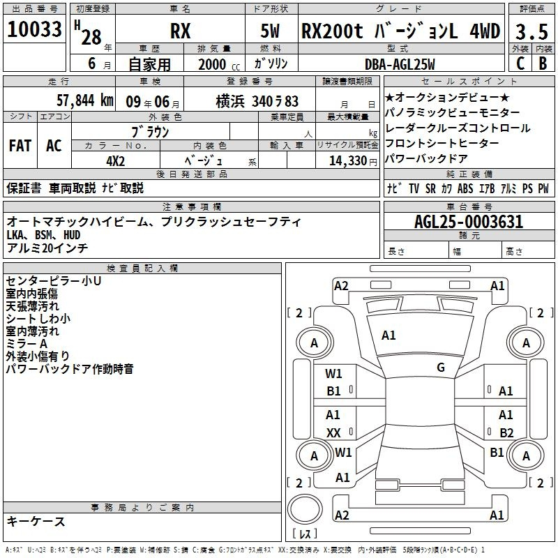 Аукционный лист LEXUS RX 2016