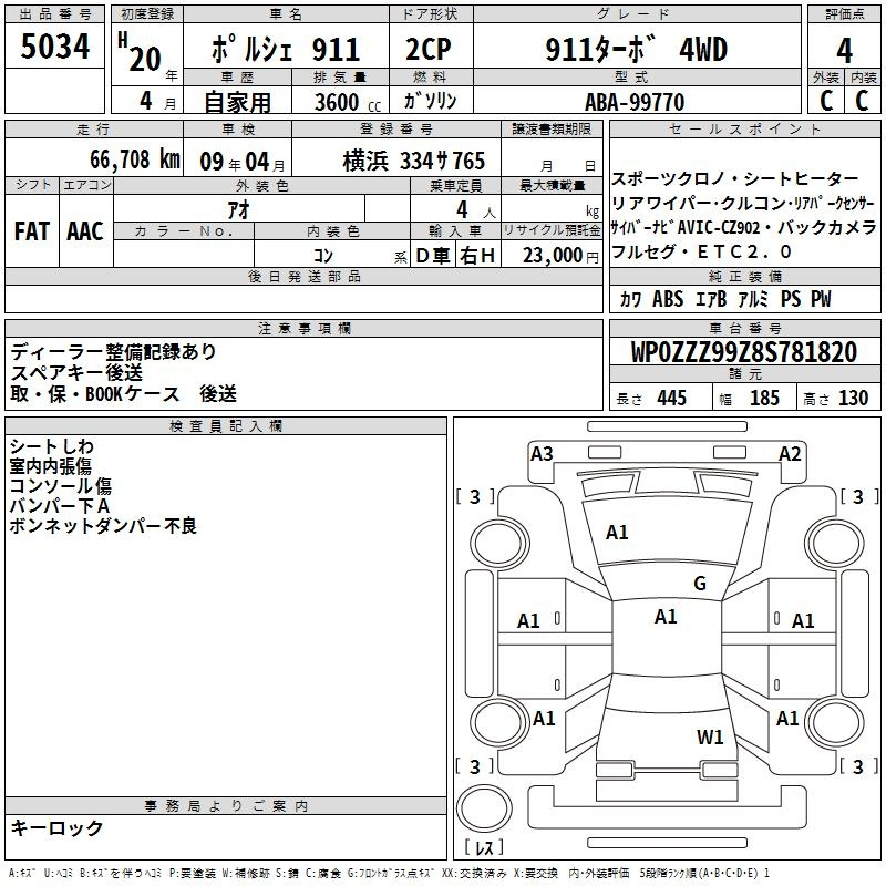 Аукционный лист PORSCHE 911 2008