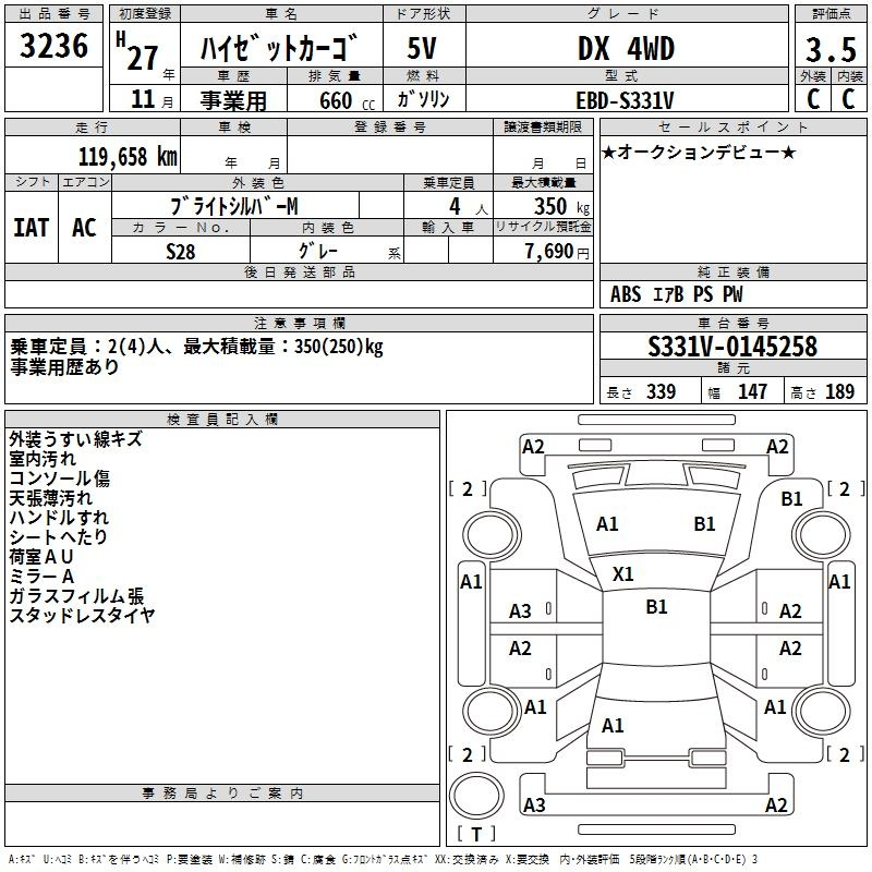 Аукционный лист DAIHATSU HIJET VAN 2015