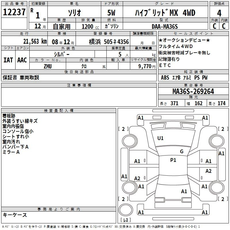 Аукционный лист SUZUKI SOLIO 2019