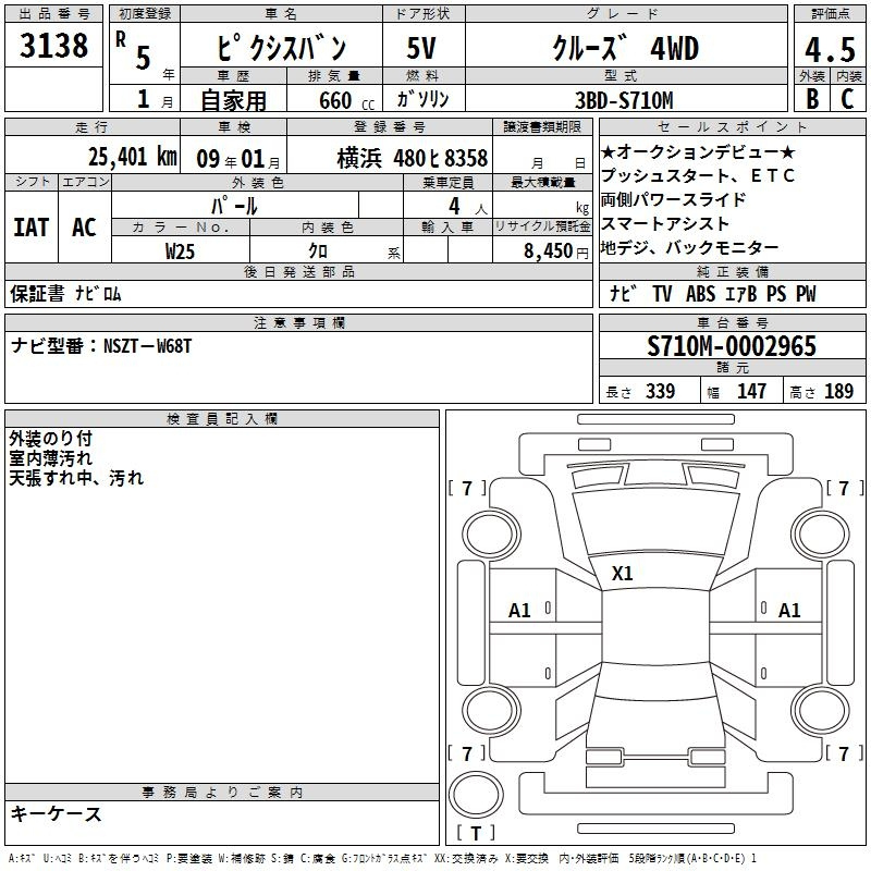 Аукционный лист TOYOTA PIXIS VAN 2023