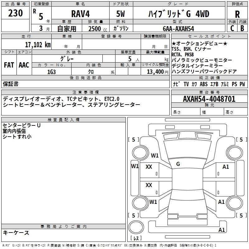 Аукционный лист TOYOTA RAV4 2023