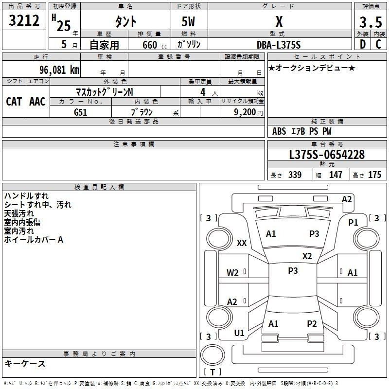 Аукционный лист DAIHATSU TANTO 2013