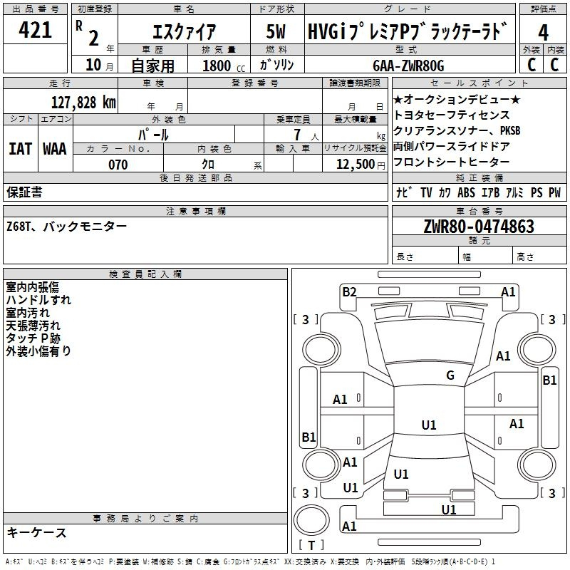Аукционный лист TOYOTA ESQUIRE 2020