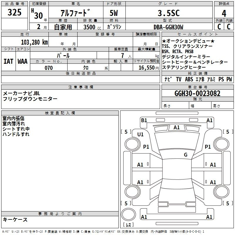 Аукционный лист TOYOTA ALPHARD 2018