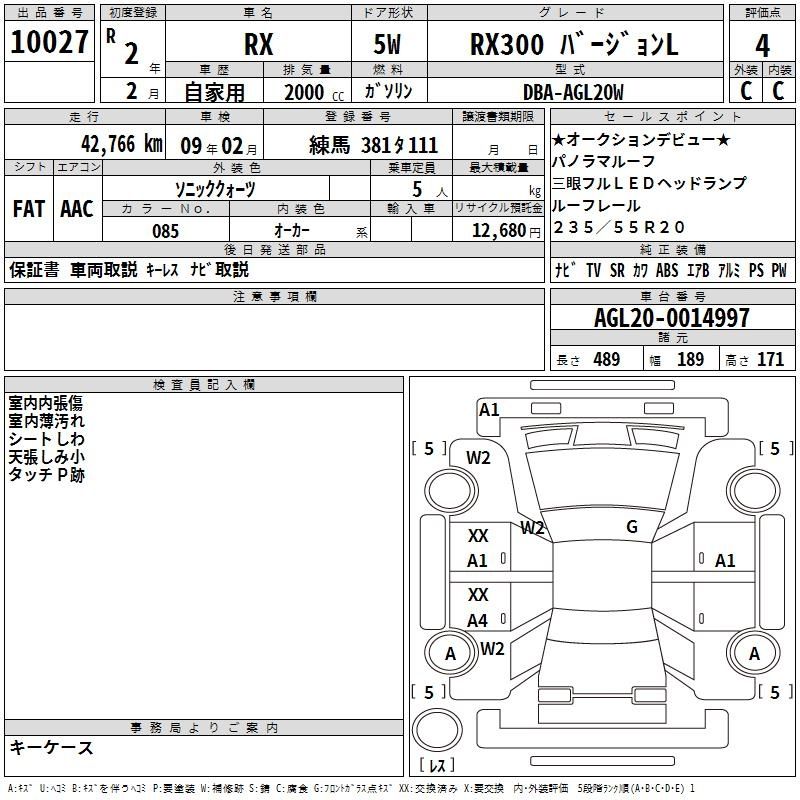 Аукционный лист LEXUS RX 2020