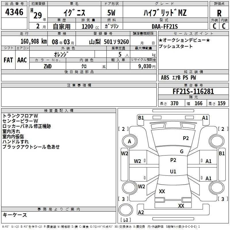 Аукционный лист SUZUKI IGNIS 2017