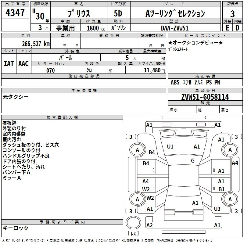 Аукционный лист TOYOTA PRIUS 2018