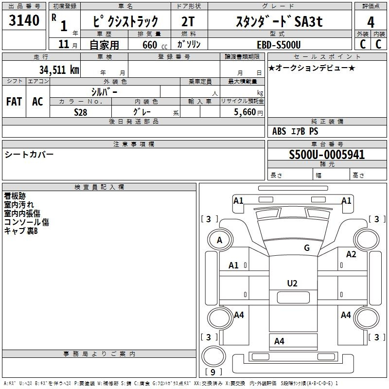 Аукционный лист TOYOTA PIXIS TRUCK 2019