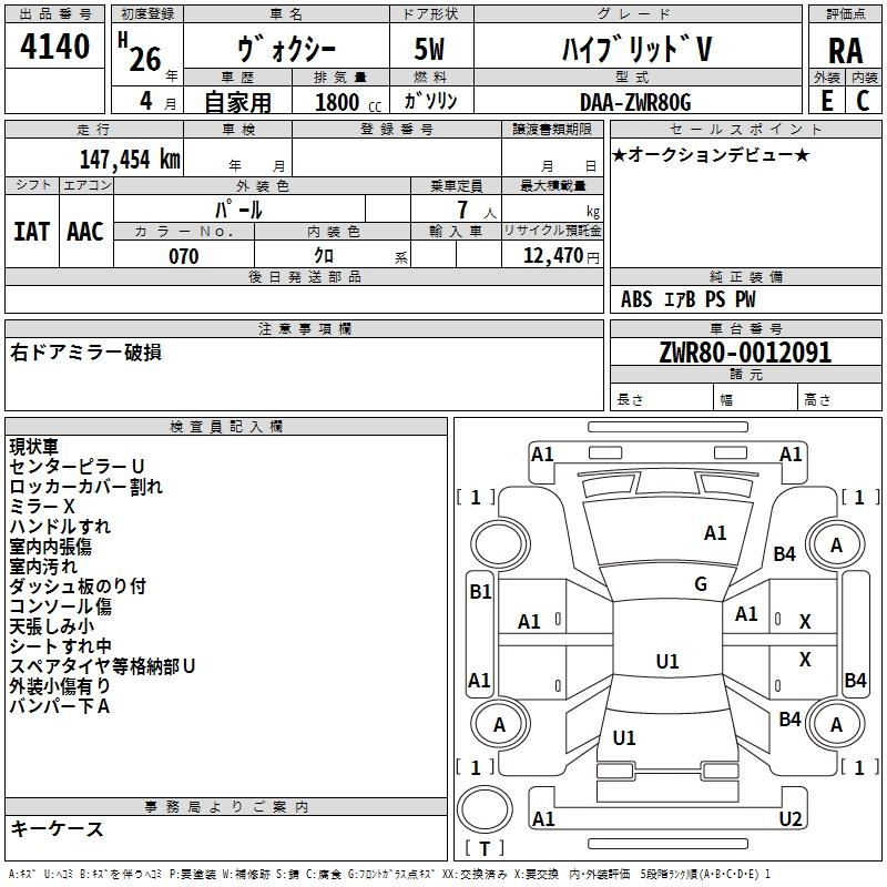 Аукционный лист TOYOTA VOXY 2014
