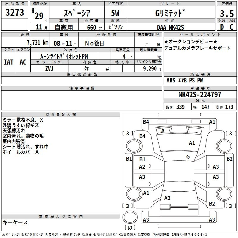 Аукционный лист SUZUKI SPACIA 2017