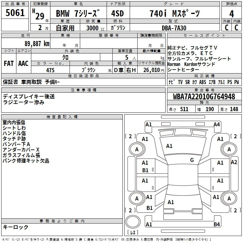 Аукционный лист BMW 7 SERIES 2017