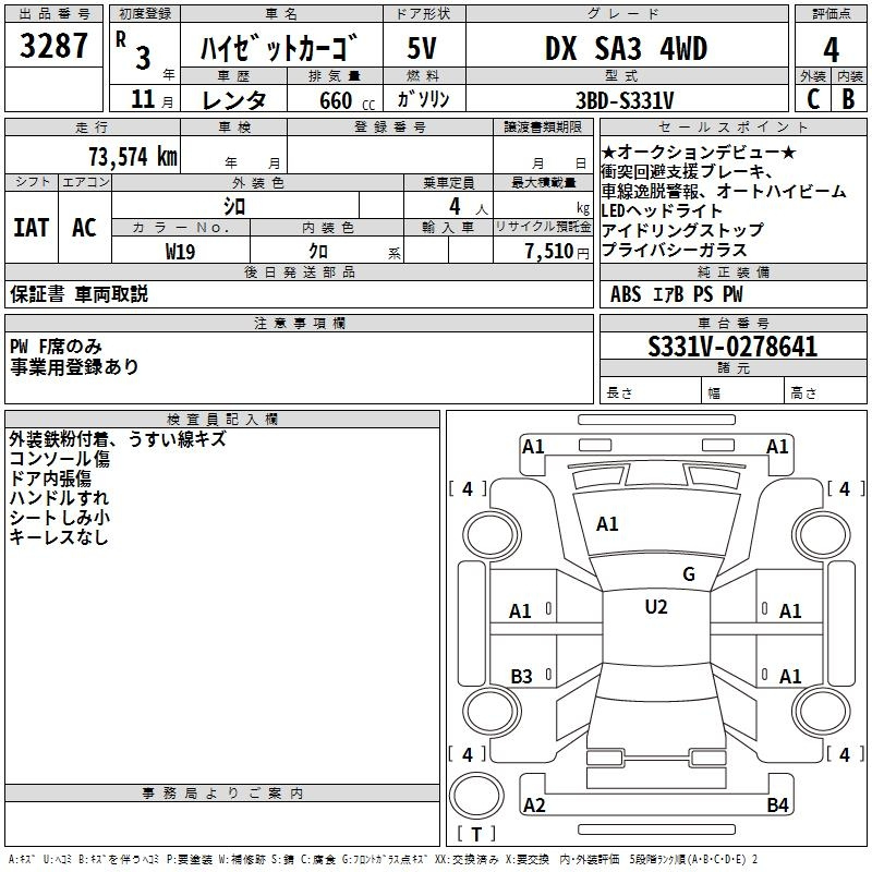 Аукционный лист DAIHATSU HIJET VAN 2021