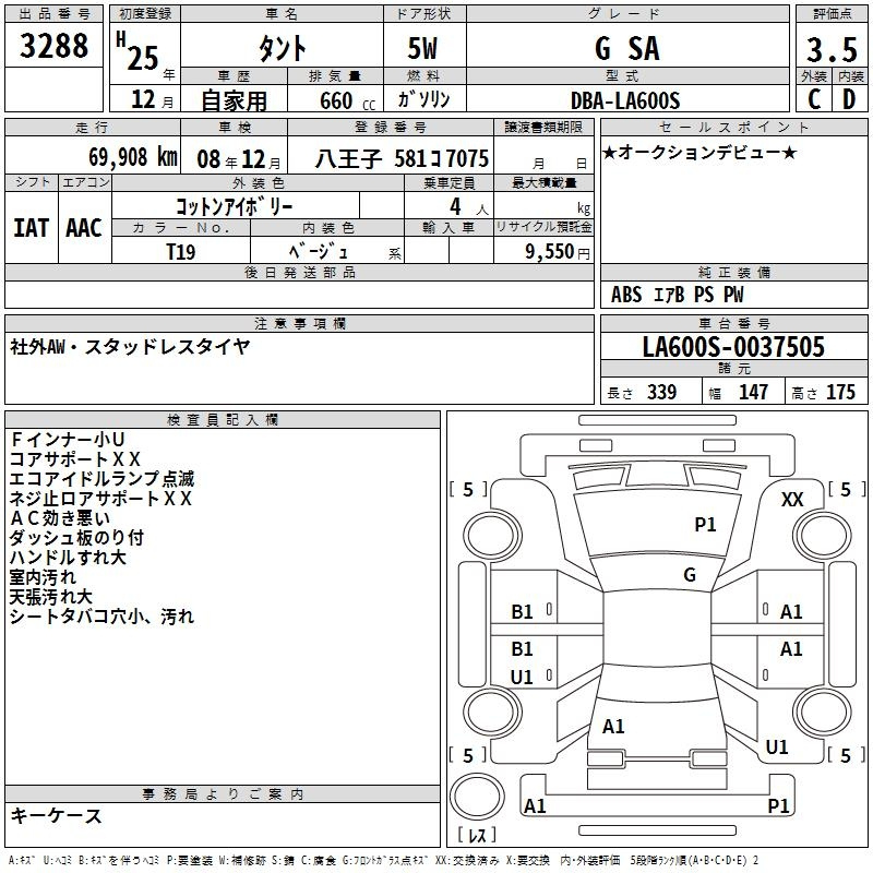 Аукционный лист DAIHATSU TANTO 2013