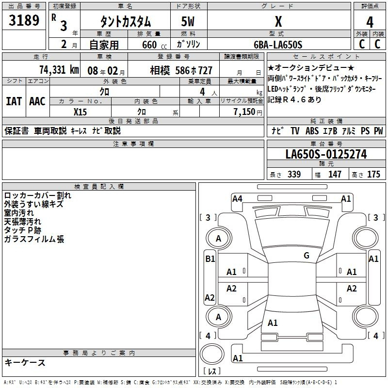 Аукционный лист DAIHATSU TANTO 2021