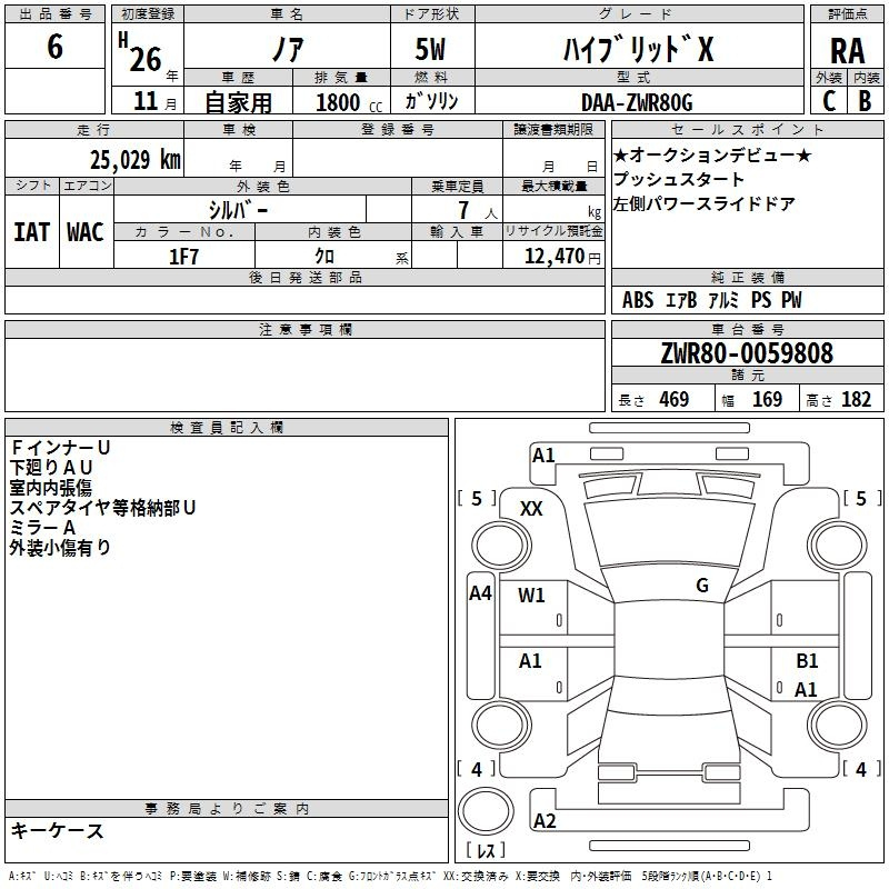 Аукционный лист TOYOTA NOAH 2014