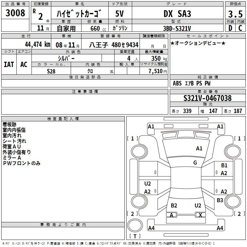 Аукционный лист DAIHATSU HIJET VAN 2020