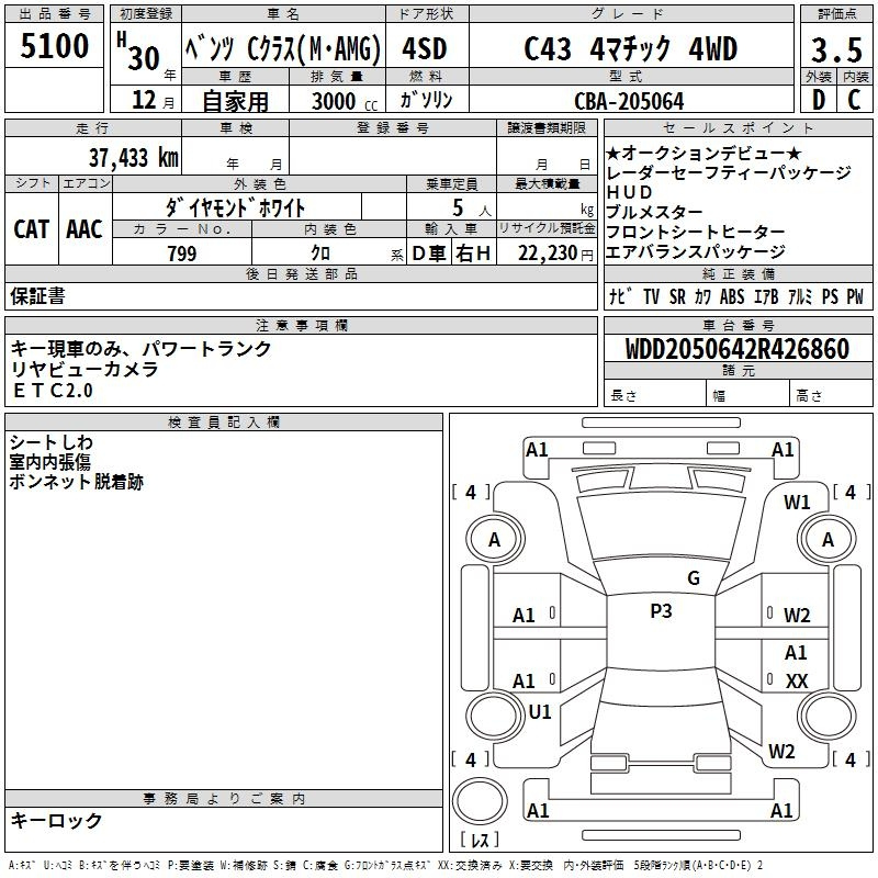 Аукционный лист MERCEDES BENZ AMG 2018
