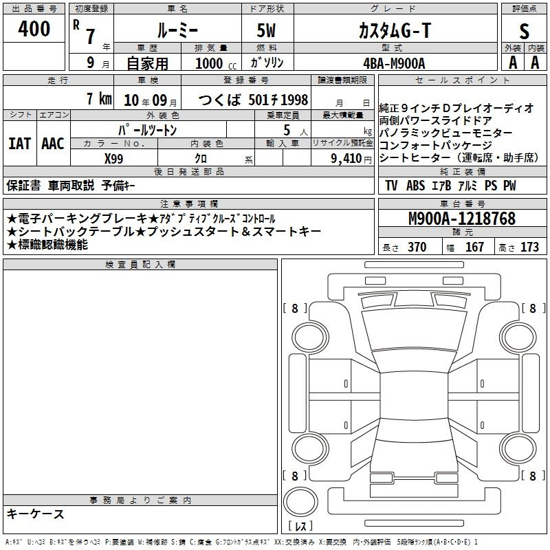 Аукционный лист TOYOTA ROOMY 2025