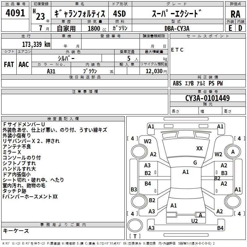 Аукционный лист MITSUBISHI GALANT FORTIS 2011