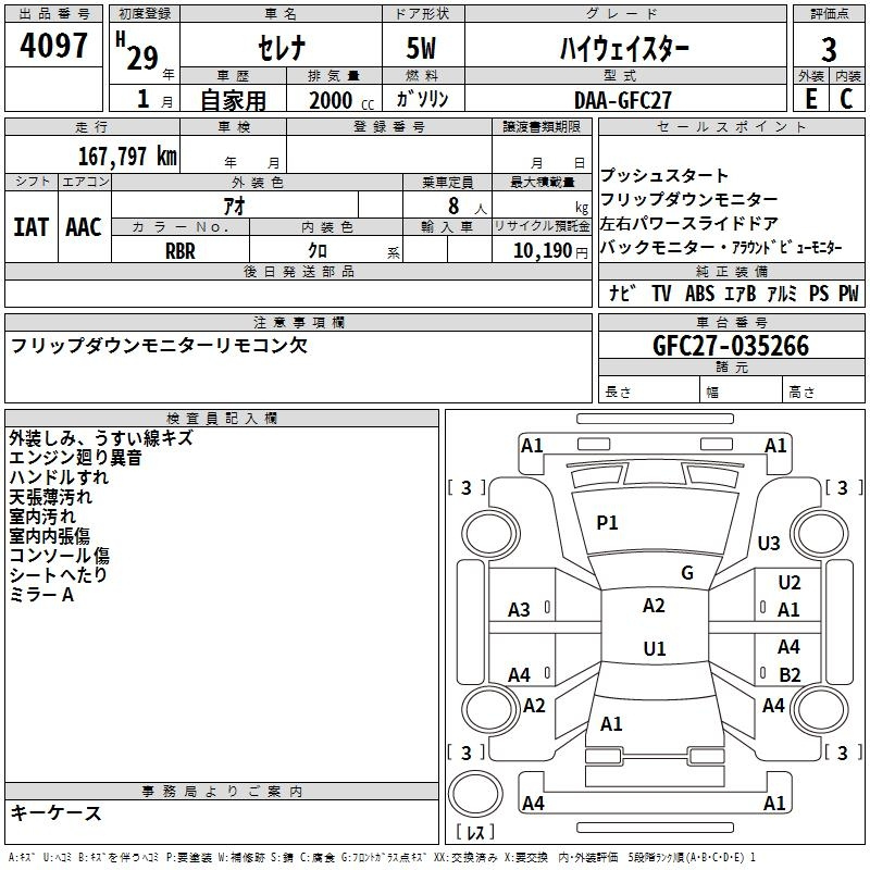 Аукционный лист NISSAN SERENA 2017