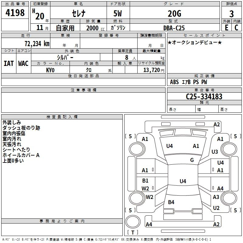 Аукционный лист NISSAN SERENA 2008