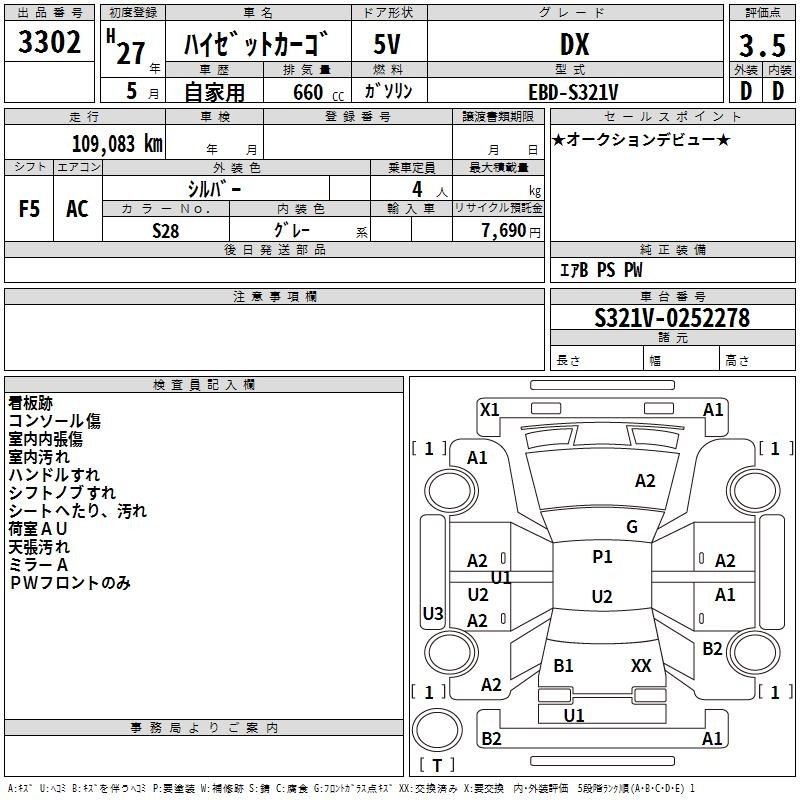 Аукционный лист DAIHATSU HIJET VAN 2015
