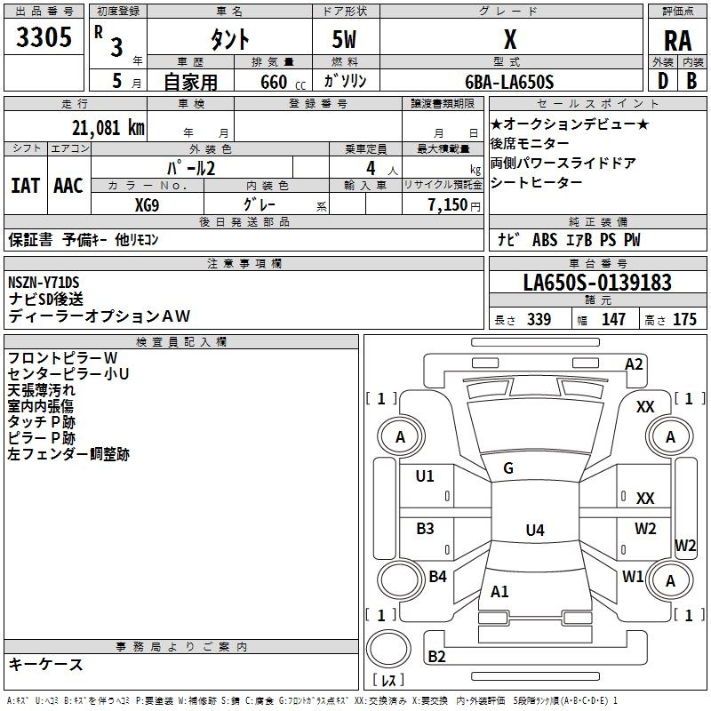 Аукционный лист DAIHATSU TANTO 2021