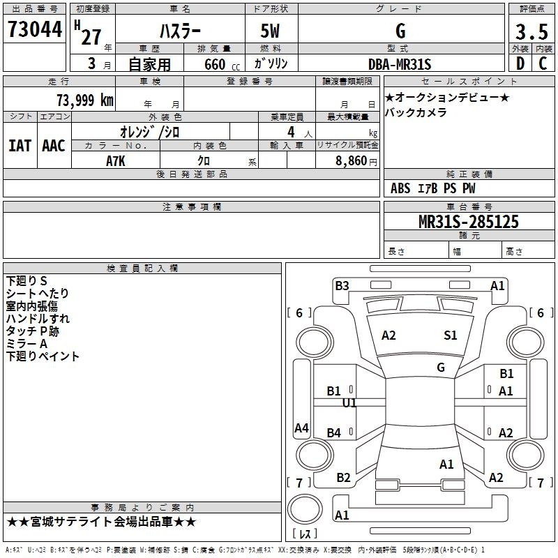 Аукционный лист SUZUKI HUSTLER 2015