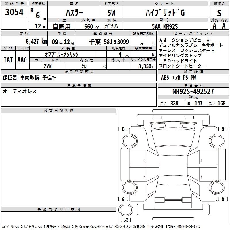 Аукционный лист SUZUKI HUSTLER 2024