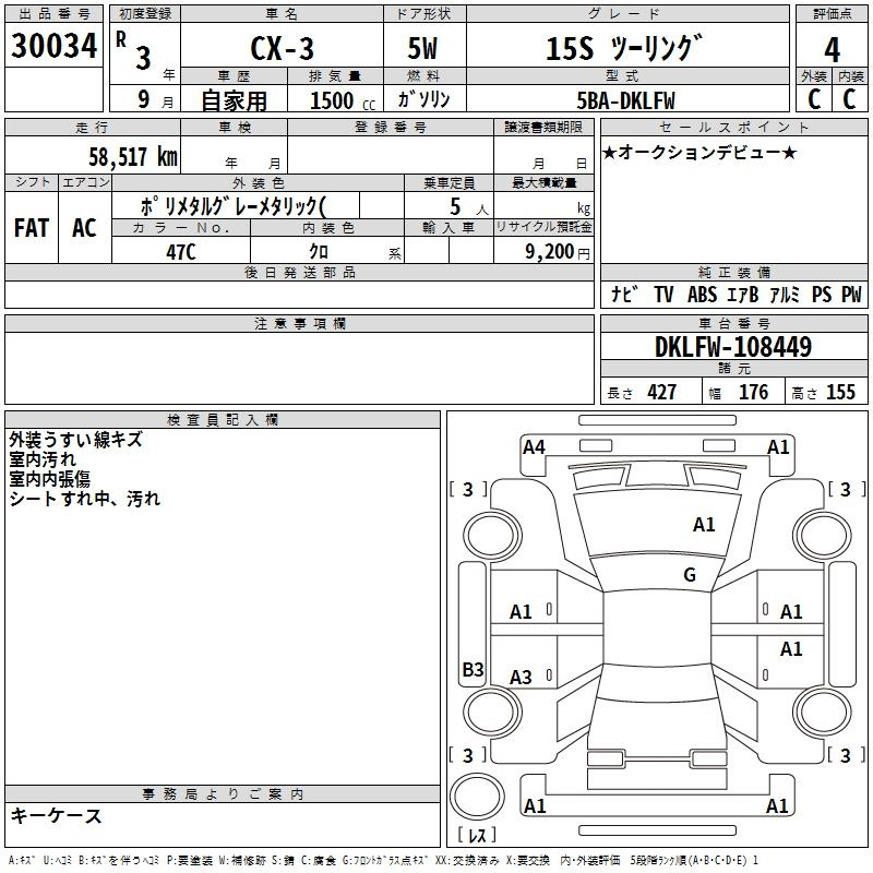 Аукционный лист MAZDA CX-3 2021