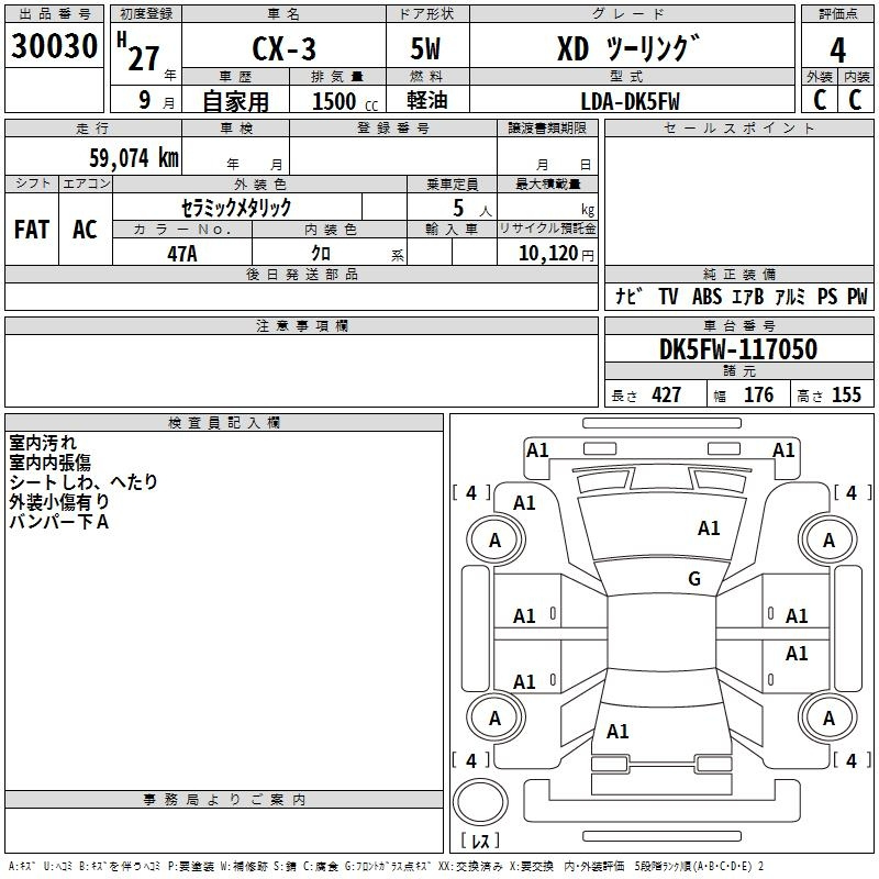 Аукционный лист MAZDA CX-3 2015